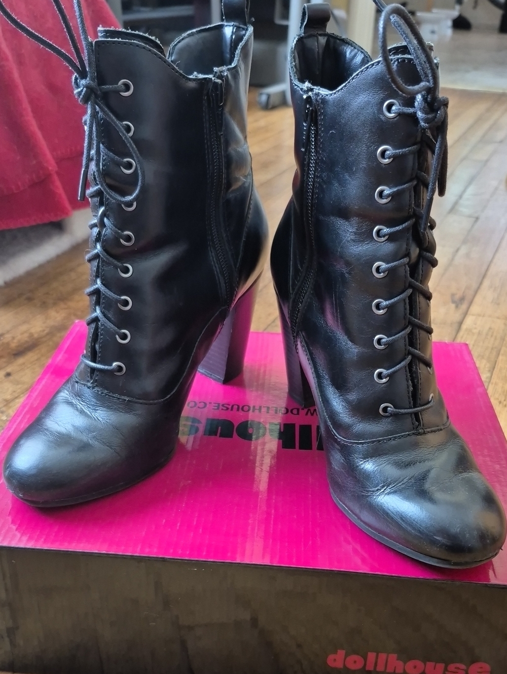 Liz Claiborne Black Lace-Up Chunky Heel Ankle Boots